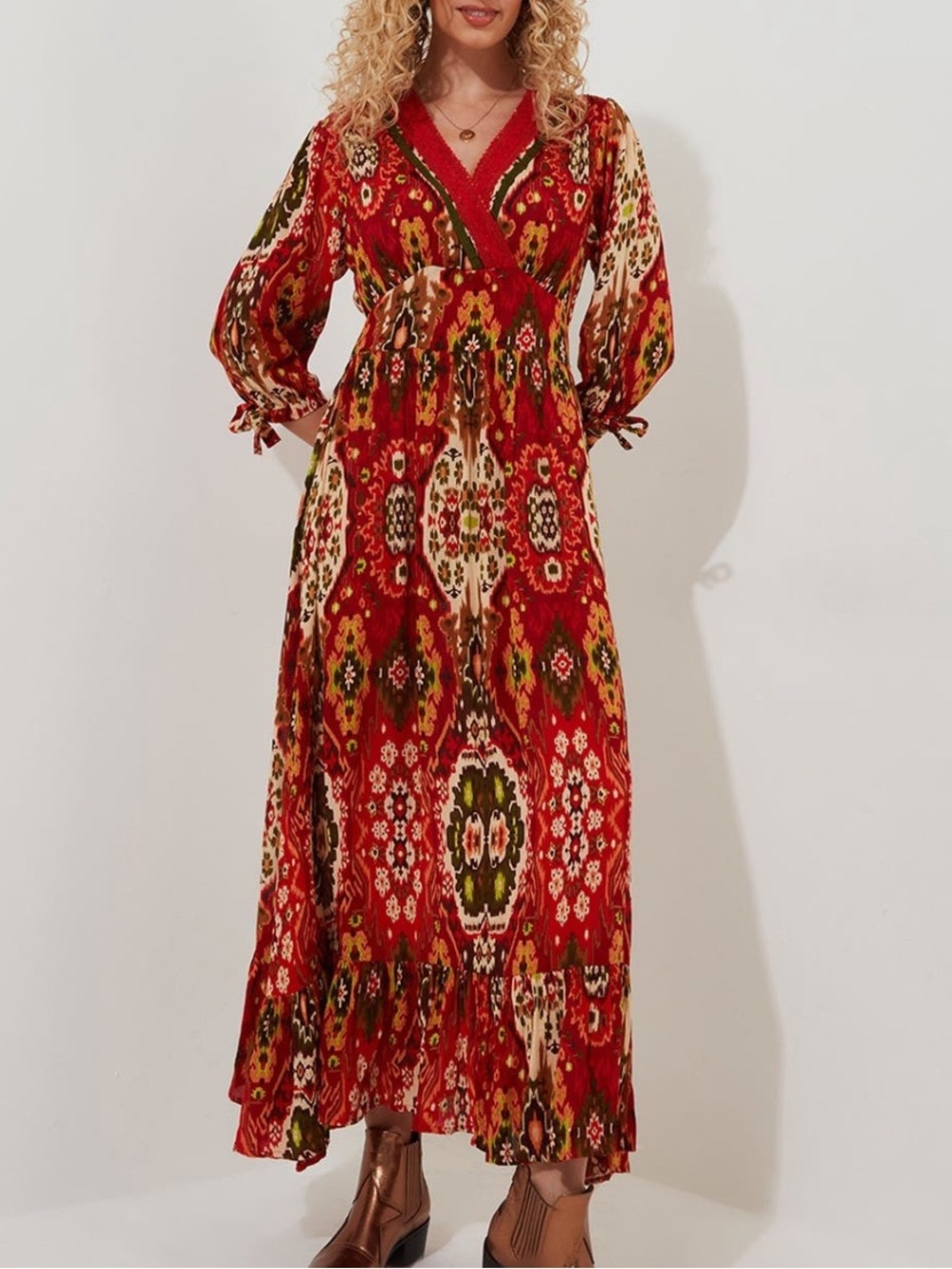 NWT Boho Tapestry red brown yellow maxi dress 12W